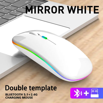 ماوس لاسلكي بلوتوث و 2.4 جيجاهرتز وضعين مزدوجين قابل للشحن RGB مريح نقرة صامتة للكمبيوتر