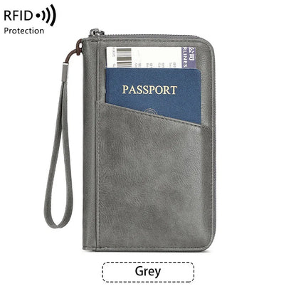 محفظة جواز السفر الجديدة للنساء والرجال متعددة الوظائف من جلد البولي يوريثان RFID لمكافحة سرقة البطاقات أكياس تخزين