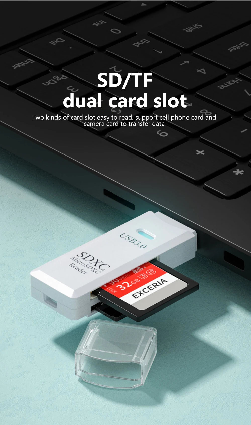قارئ بطاقات USB 3.0 لبطاقات SD وTF - قارئ بطاقات الذاكرة 2 في 1 عالي السرعة - محول قارئ بطاقات ذكية لأجهزة الكمبيوتر والكمبيوتر المحمول