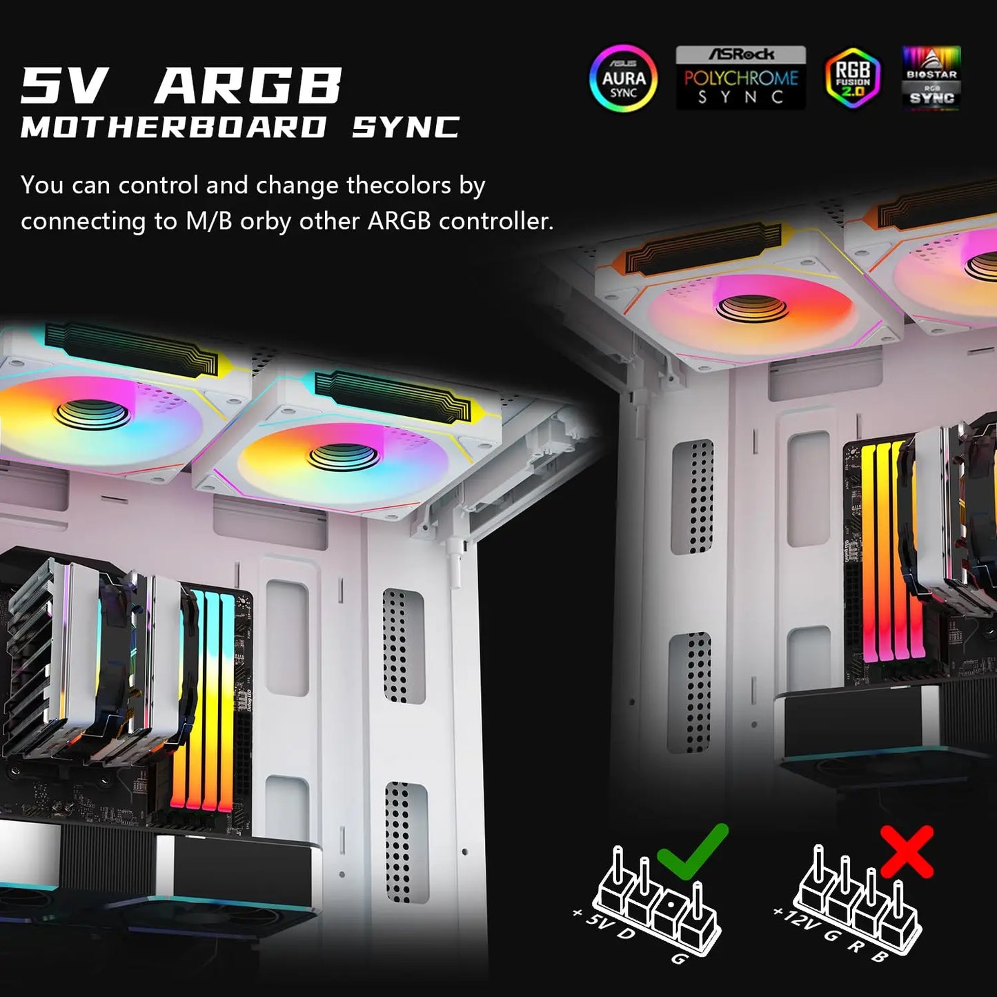 مروحة Prism 4 PRO ARGB للكمبيوتر 120 ملم - مروحة تبريد المعالج 4 أطراف مع إضاءة RGB 3 أطراف 5 فولت