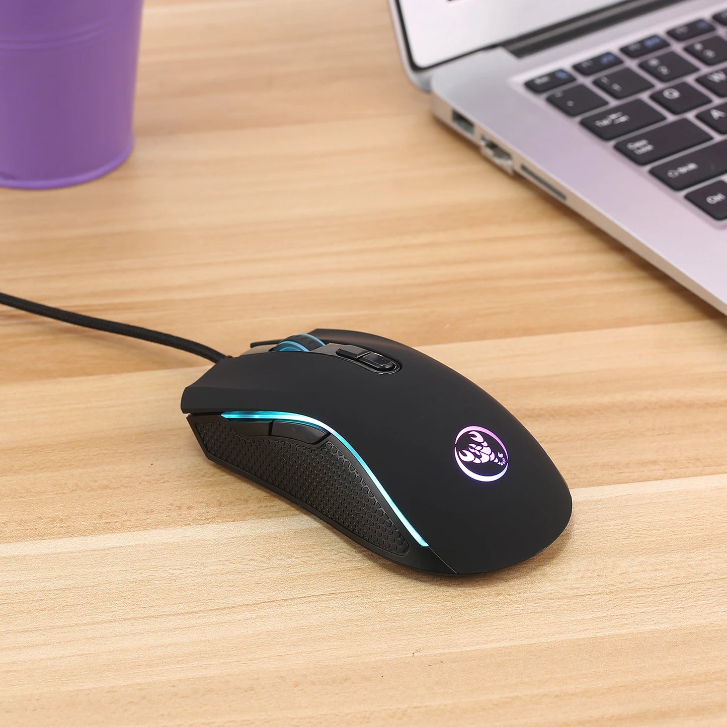 ماوس ألعاب سلكي HXSJ A869 بصري مريح RGB من مادة ABS مع 4 مستويات لضبط الدقة للابتوب والكمبيوتر - الخيار الشائع