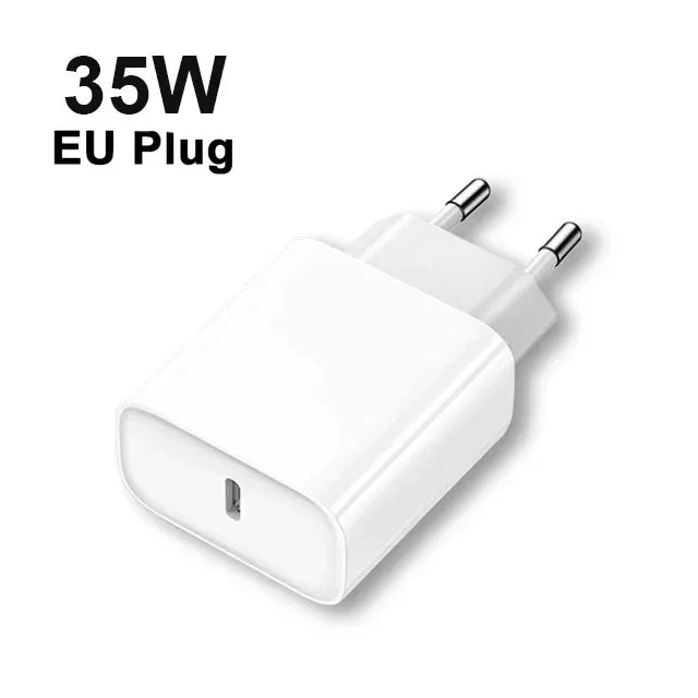 شاحن أصلي سريع PD 35 وات EU US لآيفون 16 15 14 13 11 12 برو ماكس بلس XS XR X مع كابل USB C شحن سريع تايب سي