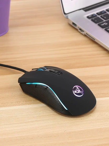 ماوس ألعاب سلكي HXSJ A869 بصري مريح RGB من مادة ABS مع 4 مستويات لضبط الدقة للابتوب والكمبيوتر - الخيار الشائع
