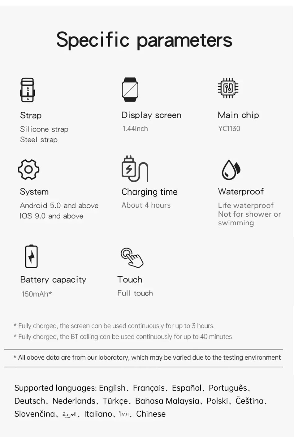 ساعة ذكية جديدة متوافقة مع أندرويد و iOS بشاشة ملونة 1.44 بوصة مع خاصية المكالمات البلوتوث ومراقبة الأكسجين وضغط الدم للنساء والرجال