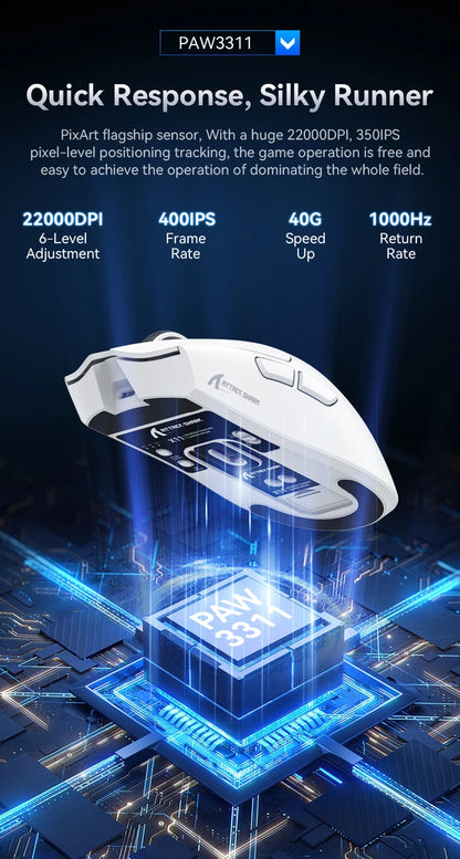 فأرة أتاك شارك X11 اللاسلكية، اتصال ثلاثي الأوضاع 2.4GHz/سلكي/بلوتوث PAW3311 22000DPI 400IPS RGB فأرة ألعاب للكمبيوتر