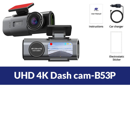 كاميرا سيارة داش كام بدقة 4K UHD مسجل فيديو DVR برؤية ليلية مع واي فاي مدمج ودعم GPS ومراقبة 24 ساعة للركن