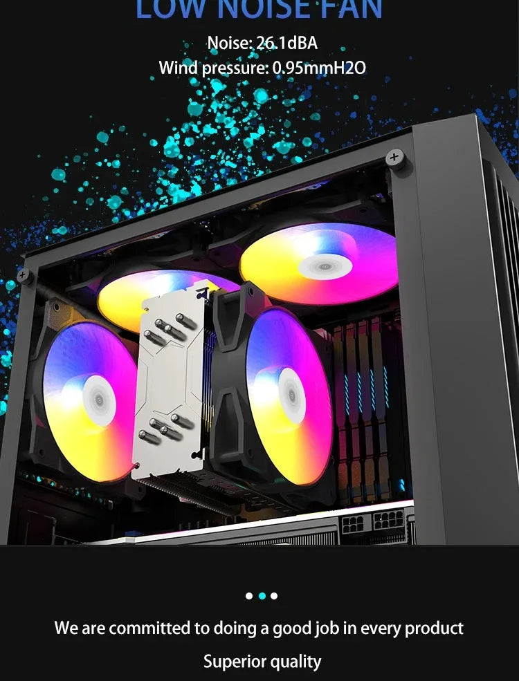 مروحة TEUCER P16 RGB بحجم 120 مم - مروحة كمبيوتر ملونة بألوان قوس قزح مع مشتت حراري 4PIN بحجم 12 سم - مروحة معالج صامتة
