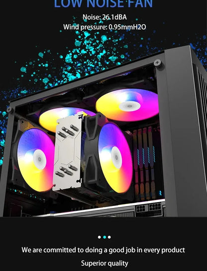 مروحة TEUCER P16 RGB بحجم 120 مم - مروحة كمبيوتر ملونة بألوان قوس قزح مع مشتت حراري 4PIN بحجم 12 سم - مروحة معالج صامتة