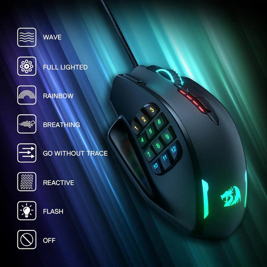 ماوس ألعاب ريدراجون M908 بإضاءة RGB LED سلكي USB مع 18 زر قابل للبرمجة 12400 DPI