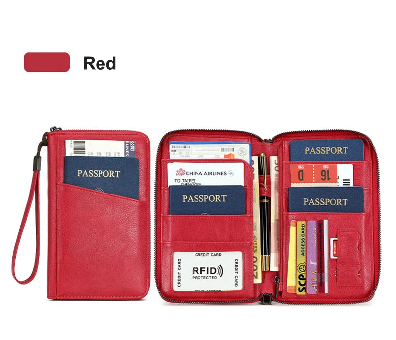 محفظة جواز السفر الجديدة للنساء والرجال متعددة الوظائف من جلد البولي يوريثان RFID لمكافحة سرقة البطاقات أكياس تخزين