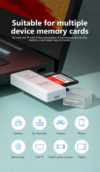 قارئ بطاقات USB 3.0 لبطاقات SD وTF - قارئ بطاقات الذاكرة 2 في 1 عالي السرعة - محول قارئ بطاقات ذكية لأجهزة الكمبيوتر والكمبيوتر المحمول
