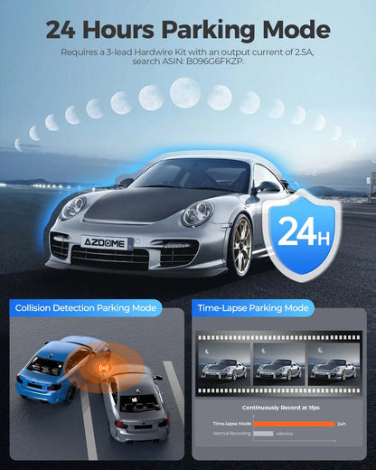 كاميرا سيارة AZDOME M550 Pro بتقنية WiFi 5.8 جيجاهرتز - قناتين/3 قنوات - دقة 4K+1080P مع GPS مدمج - شاشة IPS 3.19 بوصة - رؤية ليلية بالأشعة تحت الحمراء - وضع المراقبة 24 ساعة