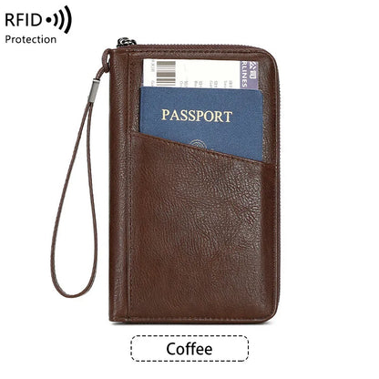 محفظة جواز السفر الجديدة للنساء والرجال متعددة الوظائف من جلد البولي يوريثان RFID لمكافحة سرقة البطاقات أكياس تخزين