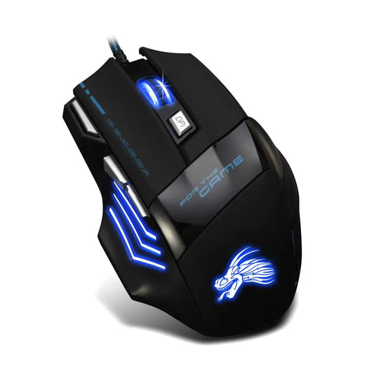 ماوس ألعاب سلكي USB بـ 7 أزرار مضيء بإضاءة خلفية مريح 5500 DPI قابل للتعديل بصري للكمبيوتر المكتبي والألعاب
