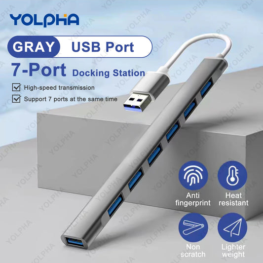 هاب USB 3.0 و USB 2.0 و USB C متعدد المنافذ عالي السرعة 5 جيجابت في الثانية للكمبيوتر - موزع 7 منافذ