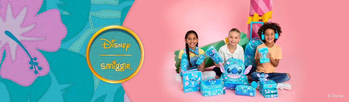 حقائب مدرسية Smiggle الجديدة  – حقيبة ظهر ديزني ستيتش، مع حقيبة طعام وزجاجة ماء – هدية للطلاب (يجب شراء كل قطعة بشكل منفصل)