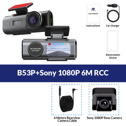 كاميرا سيارة داش كام بدقة 4K UHD مسجل فيديو DVR برؤية ليلية مع واي فاي مدمج ودعم GPS ومراقبة 24 ساعة للركن