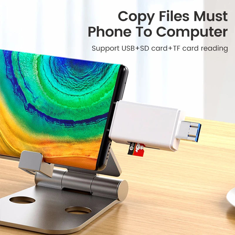 قارئ بطاقات الذاكرة متعددة الوظائف 6 في 1 OTG قارئ بطاقات SD USB2.0 Type-C/TF/SD محول ذكي لبطاقات الذاكرة