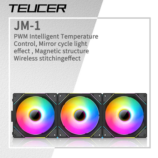 مروحة تبريد TEUCER JM-1 للكمبيوتر مع إضاءة ARGB مرآة دورية وتأثيرات ضوئية لاسلكية PWM للتبريد المائي 360 ملم لمعالج الكمبيوتر