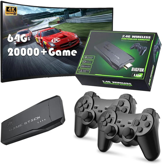كونسول ألعاب فيديو ريترو لاسلكي 2.4 جيجا عصا ألعاب 4K مع 20000 لعبة 64 جيجا محمول كونسول دندي للألعاب GBA/FC/PS1/MD