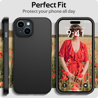 جراب آيفون فاخر مطفي من السيليكون الناعم للآيفون 17 Air 16 15 14 Plus 13 12 Mini 11 Pro Max XR نحيف جداً أسود صلب