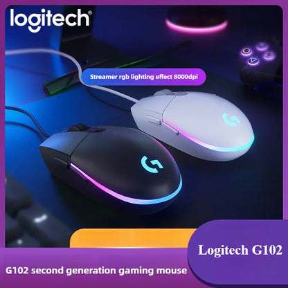 ماوس جيمنج لوجيتك G102 بإضاءة RGB تصميم خفيف الوزن 200-8000 DPI الجيل الثاني مريح للكمبيوتر