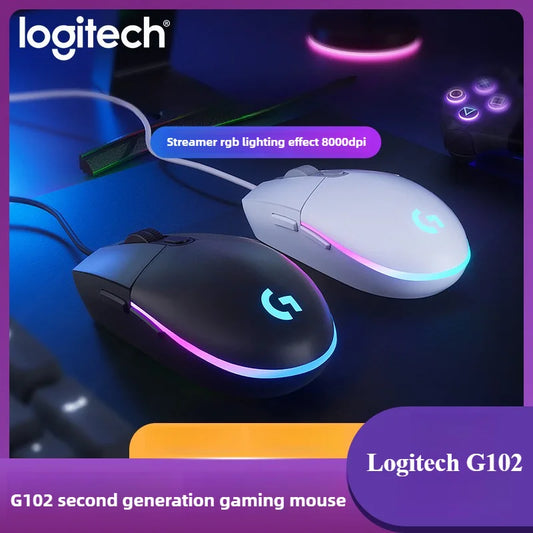 ماوس جيمنج لوجيتك G102 بإضاءة RGB تصميم خفيف الوزن 200-8000 DPI الجيل الثاني مريح للكمبيوتر