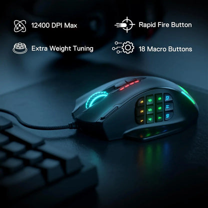 ماوس ألعاب ريدراجون M908 بإضاءة RGB LED سلكي USB مع 18 زر قابل للبرمجة 12400 DPI