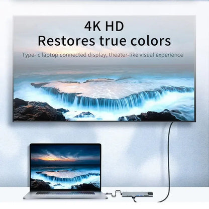 محول USB 8 في 1 من النوع C 3.1 إلى 4K HDTV مع قارئ بطاقات SD/TF وRJ45 وشحن سريع PD لأجهزة MacBook والكمبيوتر المحمول