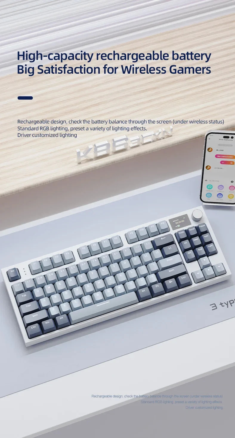 لوحة مفاتيح ميكانيكية Attack Shark K86 بمقبض معدني، شاشة TFT، تبديل سريع، إضاءة RGB، بلوتوث/لاسلكي، لوحة مفاتيح ألعاب بوظائف الماكرو