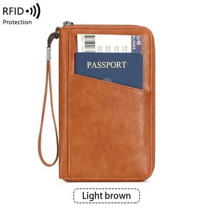 محفظة جواز السفر الجديدة للنساء والرجال متعددة الوظائف من جلد البولي يوريثان RFID لمكافحة سرقة البطاقات أكياس تخزين