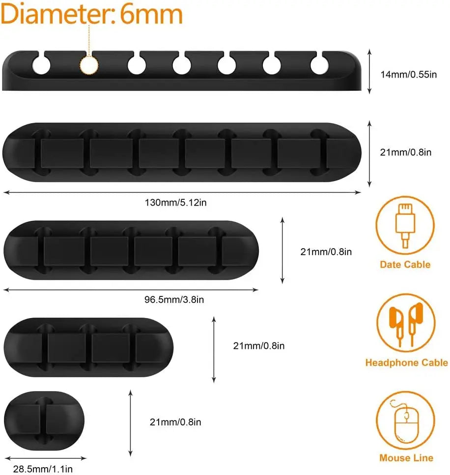 منظم أسلاك وكابلات سيليكون لف كابلات USB مشابك إدارة الأسلاك لاصقة ذاتية للماوس ولوحة المفاتيح وسماعات الرأس متوافق مع آيفون وهواوي
