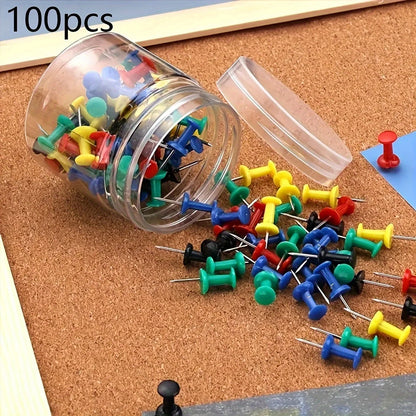 100 قطعة دبابيس دفع، دبابيس تثبيت للوحة الإعلانات، دبابيس تثبيت للوحة الفلين وتعليق الحائط، دبابيس ملونة للمكتب لتنظيم المكتب