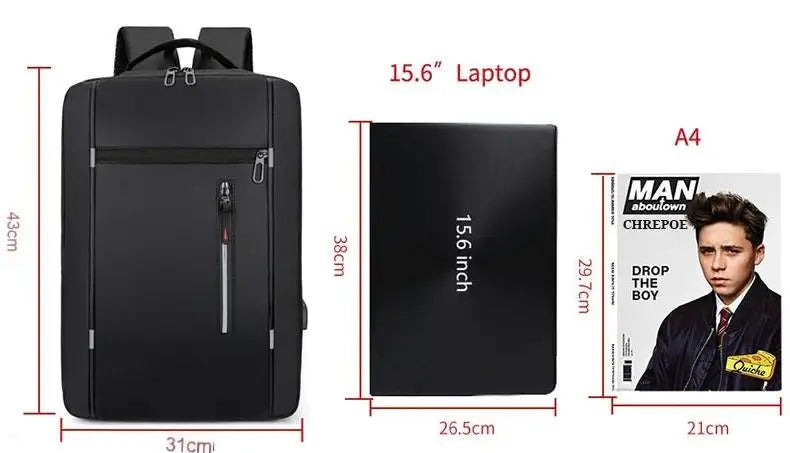 حقيبة ظهر رجالية مقاومة للماء من قماش أكسفورد للابتوب 15.6 بوصة مع منفذ شحن USB عالية السعة للأعمال والسفر والمدرسة