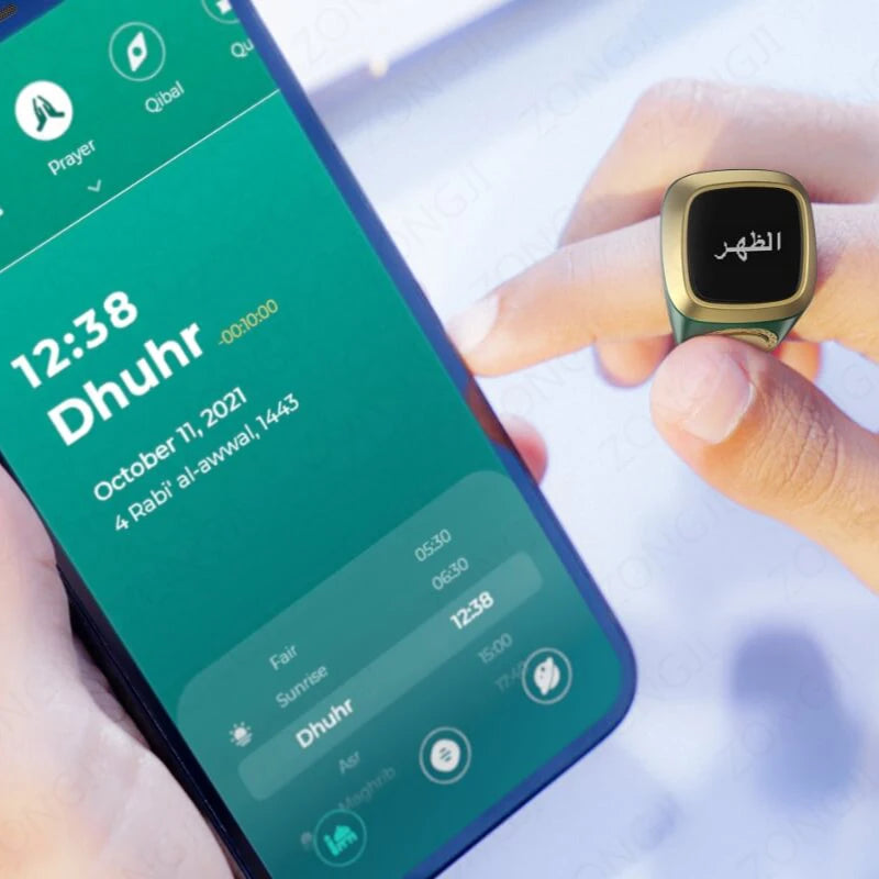 خاتم القبلة الذكي للتسبيح الإلكتروني 2025 - عداد رقمي للذكر والتسبيح مع تذكير بالاهتزاز لأوقات الصلاة - مقاوم للماء للمسلمين