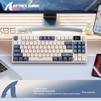 لوحة مفاتيح ميكانيكية Attack Shark K86 بمقبض معدني، شاشة TFT، تبديل سريع، إضاءة RGB، بلوتوث/لاسلكي، لوحة مفاتيح ألعاب بوظائف الماكرو