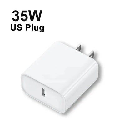 شاحن أصلي سريع PD 35 وات EU US لآيفون 16 15 14 13 11 12 برو ماكس بلس XS XR X مع كابل USB C شحن سريع تايب سي