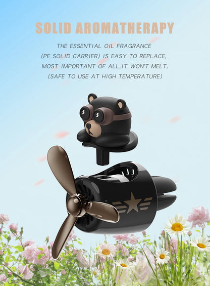 معطر هواء للسيارة على شكل دب طيار دوار - إكسسوارات تزيين داخلي - مشبك فتحة التهوية - موزع عطر وأروما