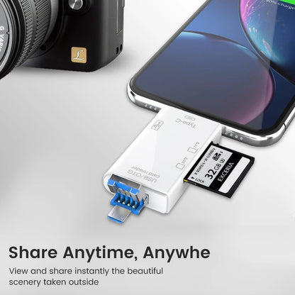 قارئ بطاقات الذاكرة متعددة الوظائف 6 في 1 OTG قارئ بطاقات SD USB2.0 Type-C/TF/SD محول ذكي لبطاقات الذاكرة
