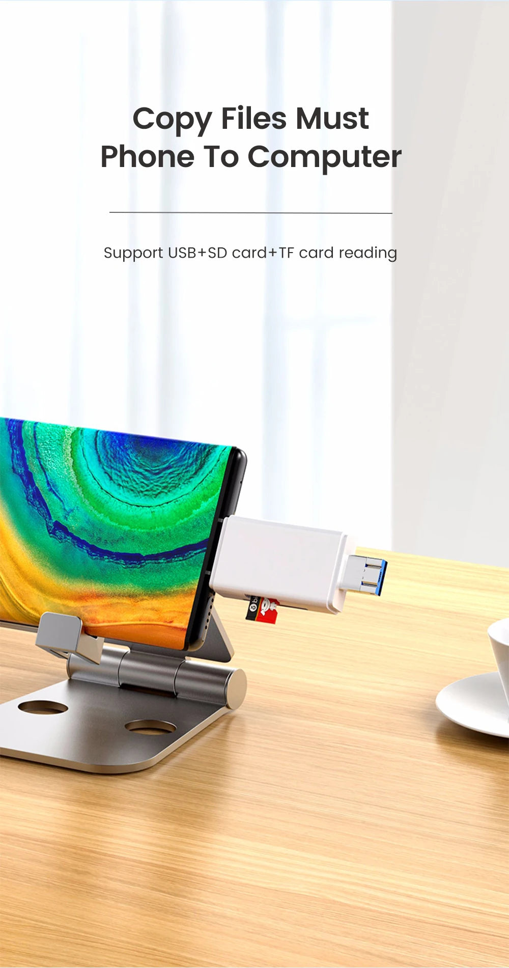 قارئ بطاقات الذاكرة متعددة الوظائف 6 في 1 OTG قارئ بطاقات SD USB2.0 Type-C/TF/SD محول ذكي لبطاقات الذاكرة