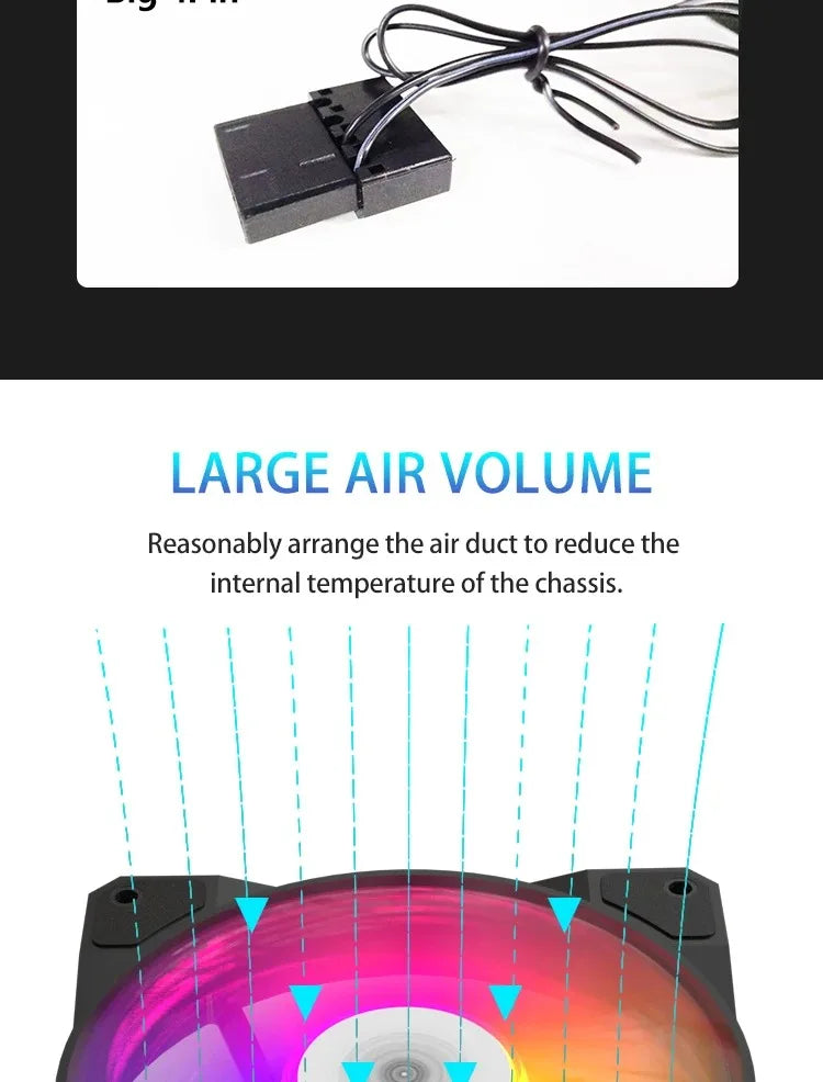 مروحة TEUCER P16 RGB بحجم 120 مم - مروحة كمبيوتر ملونة بألوان قوس قزح مع مشتت حراري 4PIN بحجم 12 سم - مروحة معالج صامتة