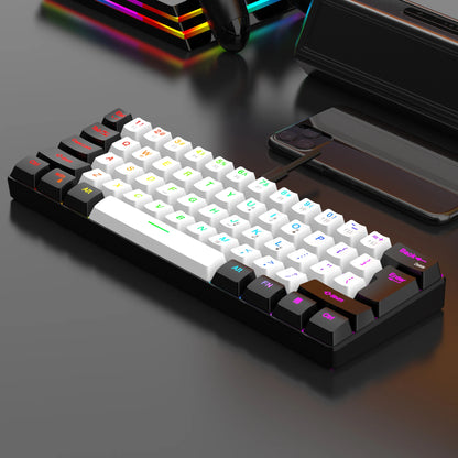 لوحة مفاتيح ألعاب سلكية 60% - إضاءة خلفية RGB - لوحة مفاتيح مدمجة فائقة الصغر - مقاومة للماء - 61 مفتاح صغير ومدمج للاعبين PC/Mac