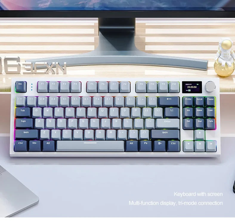 لوحة مفاتيح ميكانيكية Attack Shark K86 بمقبض معدني، شاشة TFT، تبديل سريع، إضاءة RGB، بلوتوث/لاسلكي، لوحة مفاتيح ألعاب بوظائف الماكرو