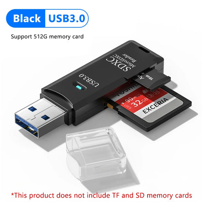 قارئ بطاقات USB 3.0 لبطاقات SD وTF - قارئ بطاقات الذاكرة 2 في 1 عالي السرعة - محول قارئ بطاقات ذكية لأجهزة الكمبيوتر والكمبيوتر المحمول
