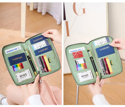 محفظة جواز السفر الجديدة للنساء والرجال متعددة الوظائف من جلد البولي يوريثان RFID لمكافحة سرقة البطاقات أكياس تخزين