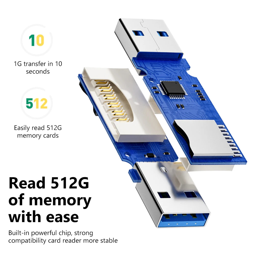 قارئ بطاقات USB 3.0 لبطاقات SD وTF - قارئ بطاقات الذاكرة 2 في 1 عالي السرعة - محول قارئ بطاقات ذكية لأجهزة الكمبيوتر والكمبيوتر المحمول