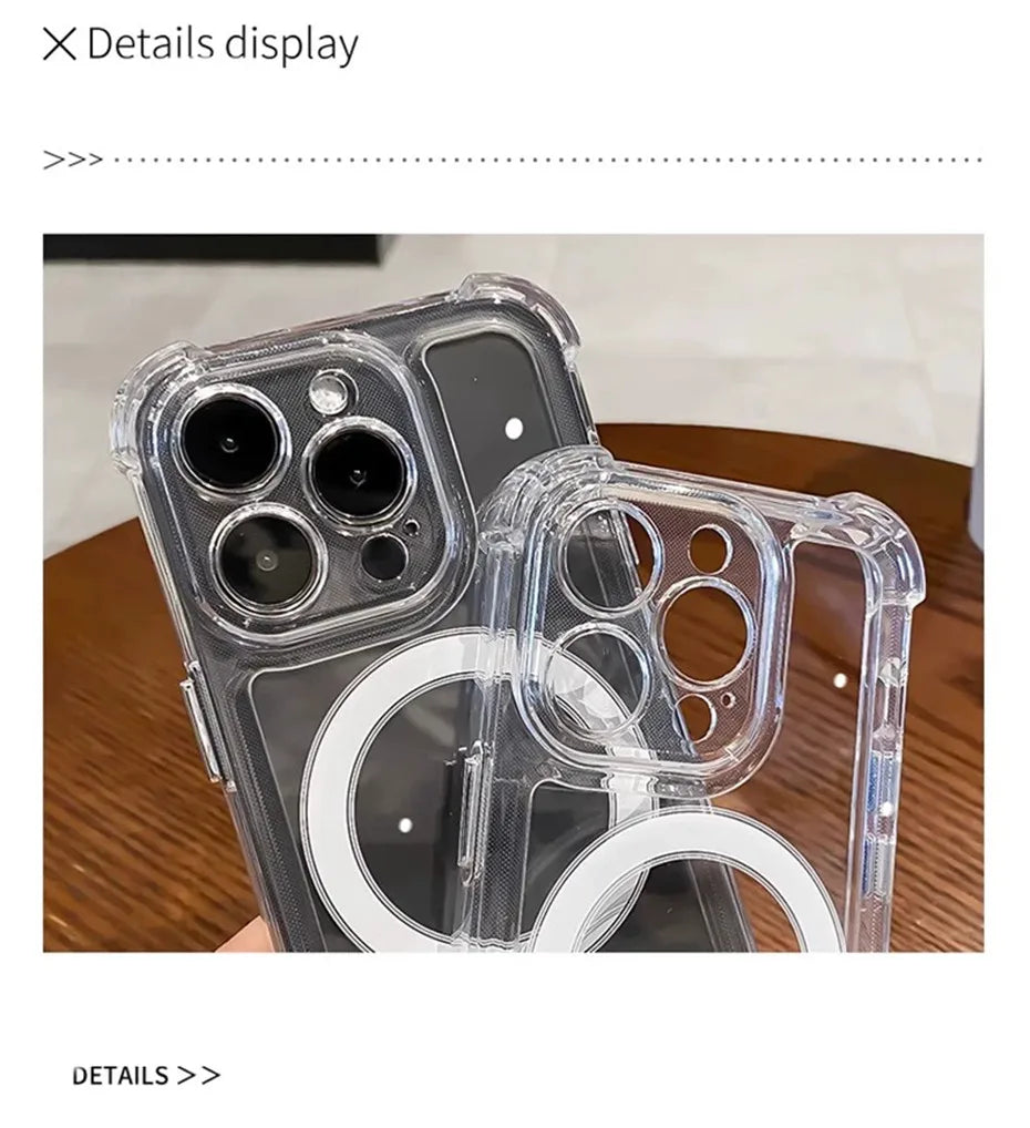 غطاء فاخر شفاف مزود بحلقة مغناطيسية للشحن اللاسلكي متوافق مع MagSafe، متوافق مع iPhone 11، 12، 13، 14، 15، 16 Pro Max Plus – واقٍ للصدمات بحواف معززة