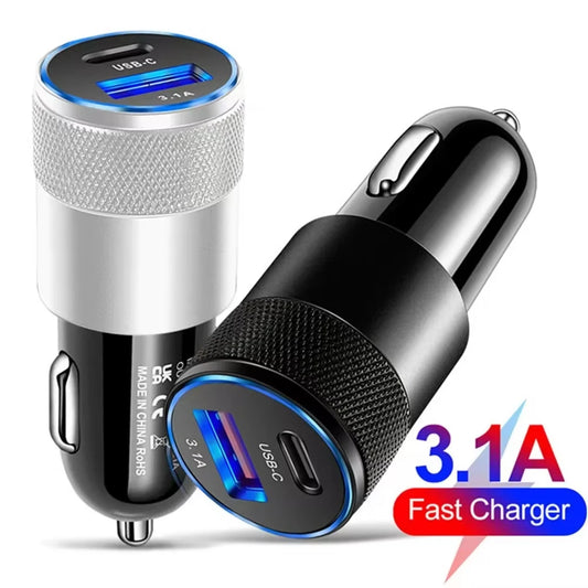 شاحن سيارة سريع USB-C بقوة 3.1 أمبير - متوافق مع آيفون وشاومي وهواوي