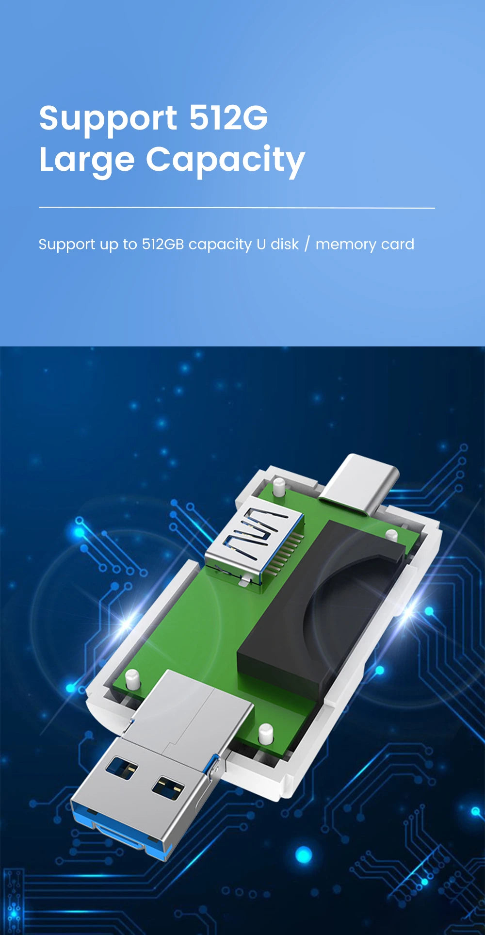 قارئ بطاقات الذاكرة متعددة الوظائف 6 في 1 OTG قارئ بطاقات SD USB2.0 Type-C/TF/SD محول ذكي لبطاقات الذاكرة