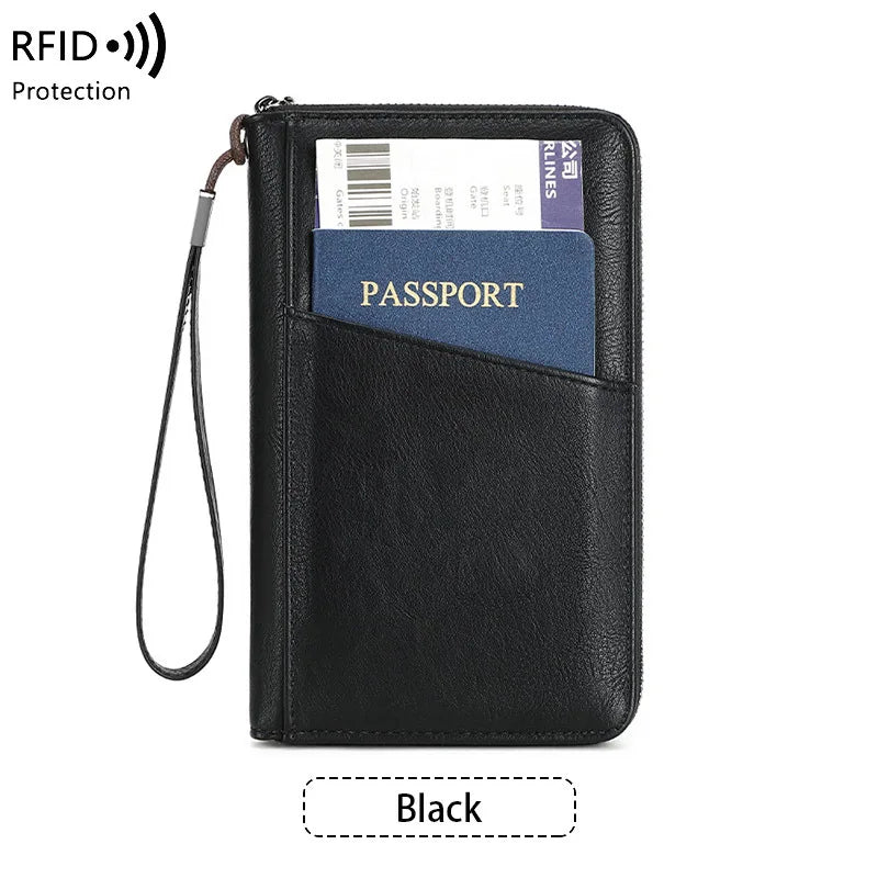 محفظة جواز السفر الجديدة للنساء والرجال متعددة الوظائف من جلد البولي يوريثان RFID لمكافحة سرقة البطاقات أكياس تخزين